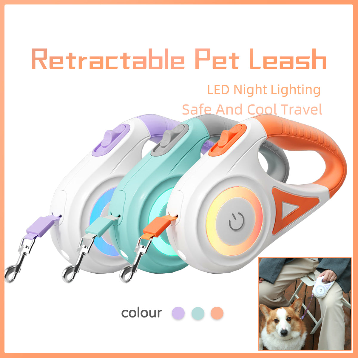 Light up your Retractable Dog Leash  and Collar!   For Small Medium Dogs Pet Product