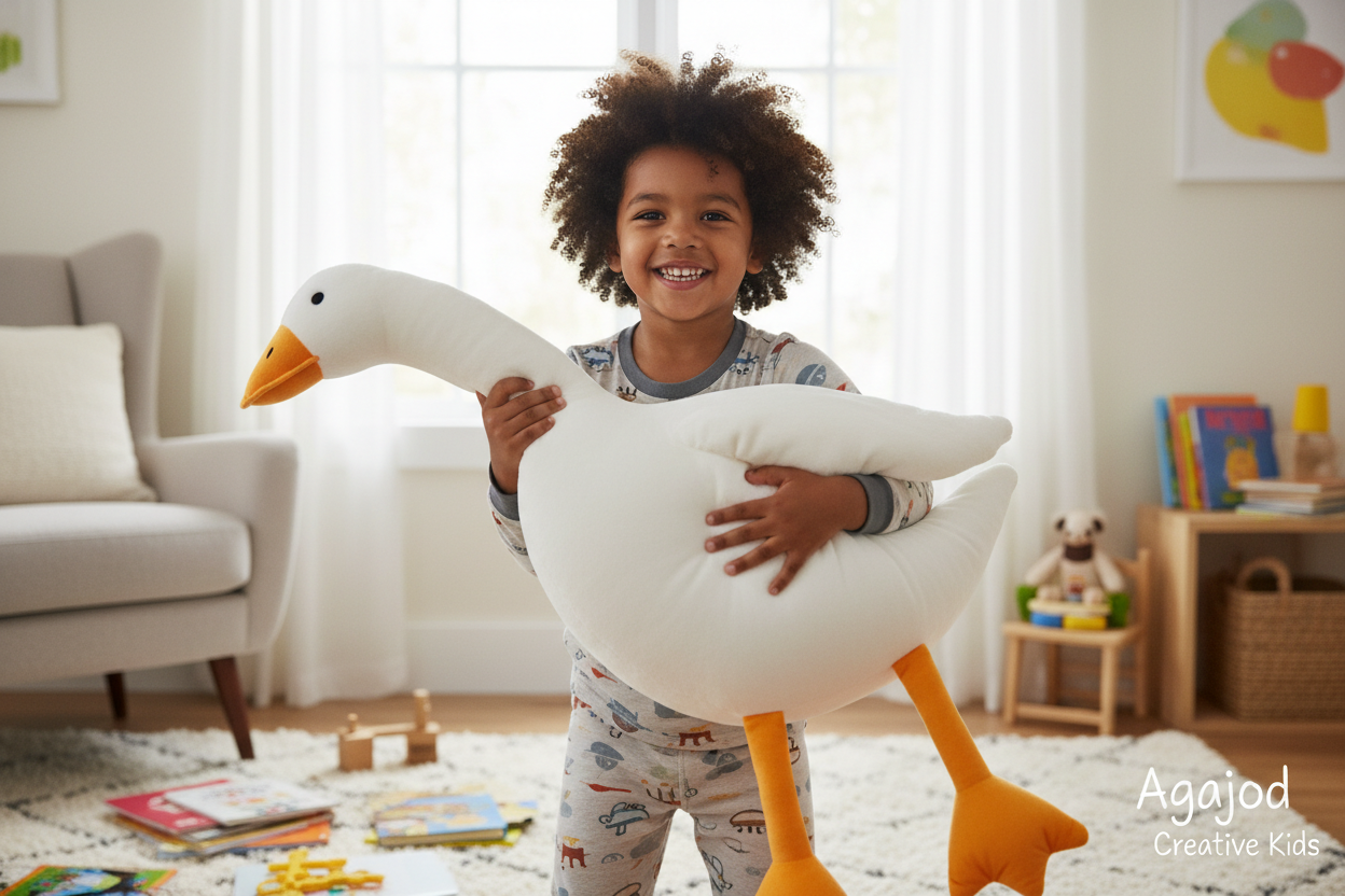 Boy with goose pillow - proper proportions