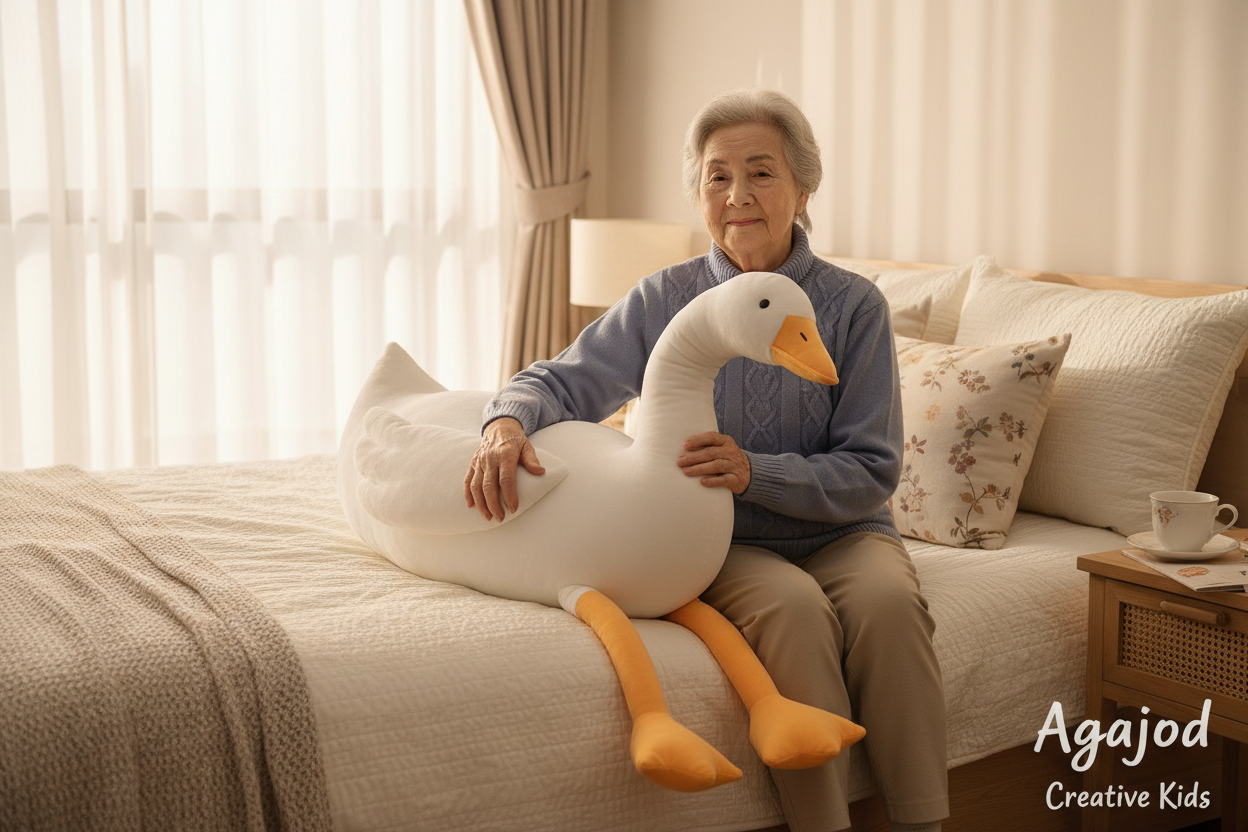 Older person with goose pillow